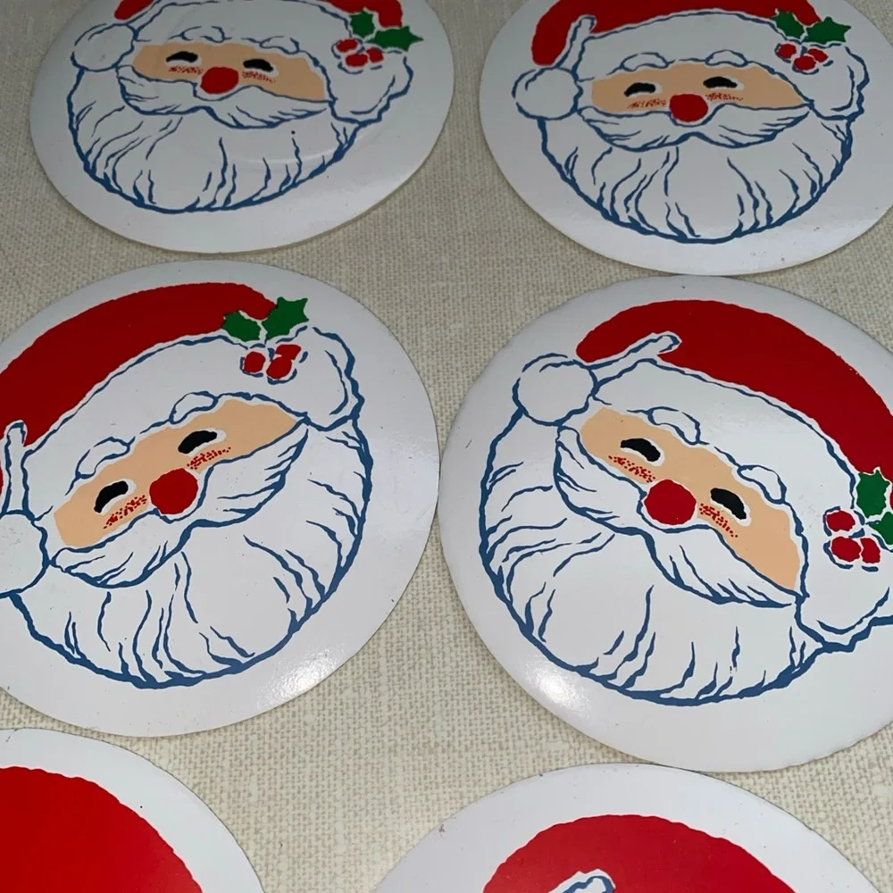 Vintage Vinyl Drink Cocktail Coaster Christmas Santa‎ Claus Set (6)